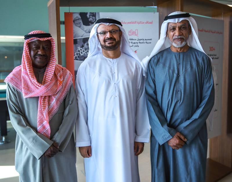 From left, Masrood Alotaiba, Saeed Alamri and Salem Al Blooshi are among the community members welcoming the inclusive initiative. Victor Besa / The National