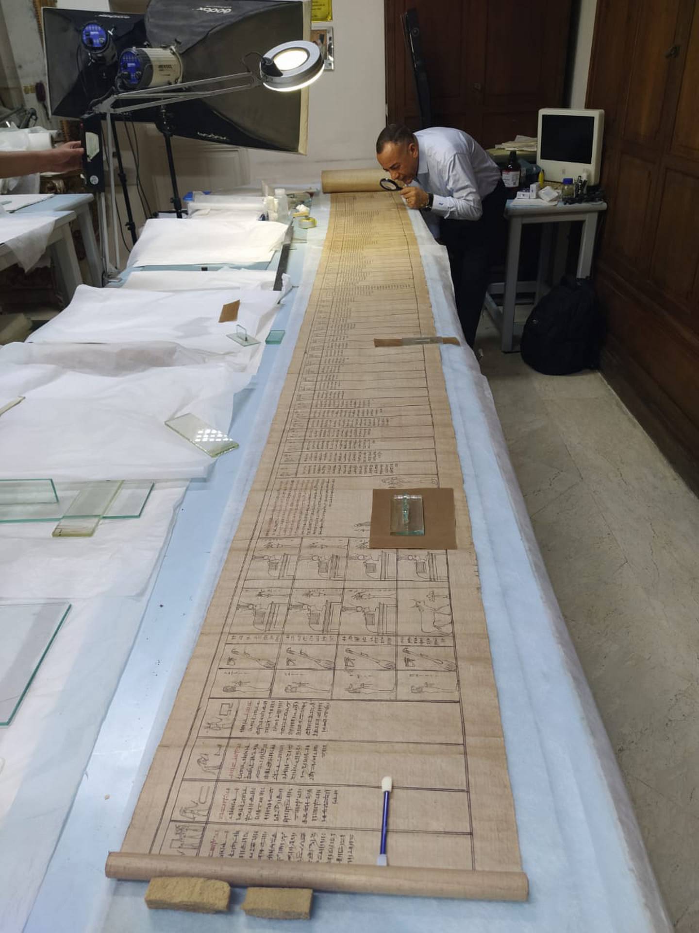 The 16-metre papyrus roll was unveiled at a ceremony at Cairo's Egyptian Museum on Monday