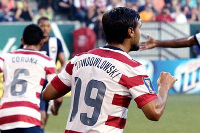 Chris Wondolowski wears a jersey with his name misspelled during the game against Belize. Don Ryan / AP Photo