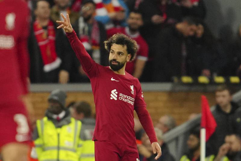 Mohamed Salah celebrates scoring his side's second goal. AP