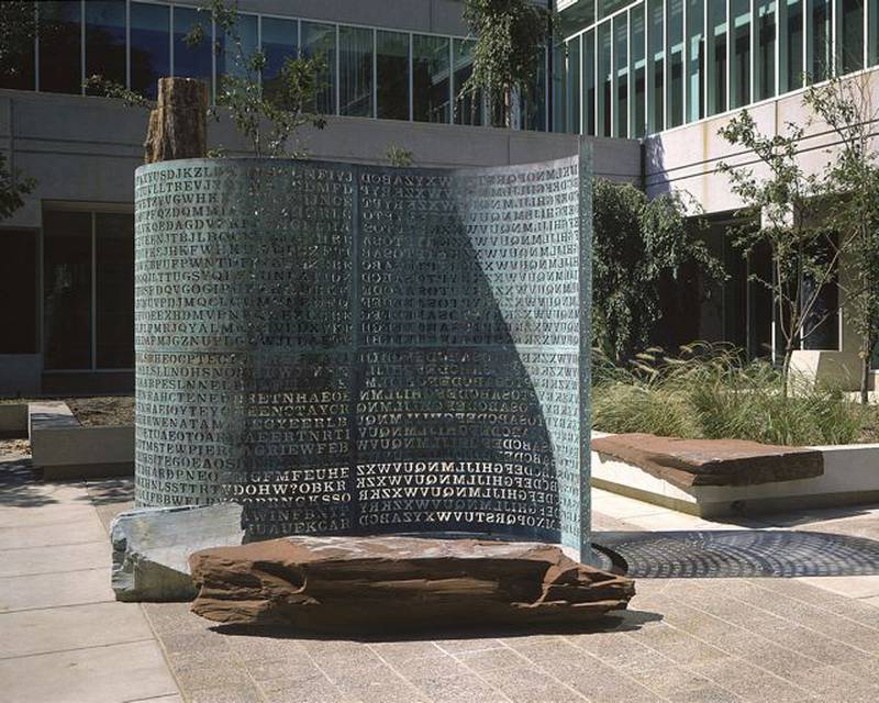 Three out of the four "Kryptos" sculptures created by James Sanborn and installed at the CIA headquarters in Virginia, USA, have been solved. The contents of the fourth remains a mystery. Photo: Jim Sanborn 