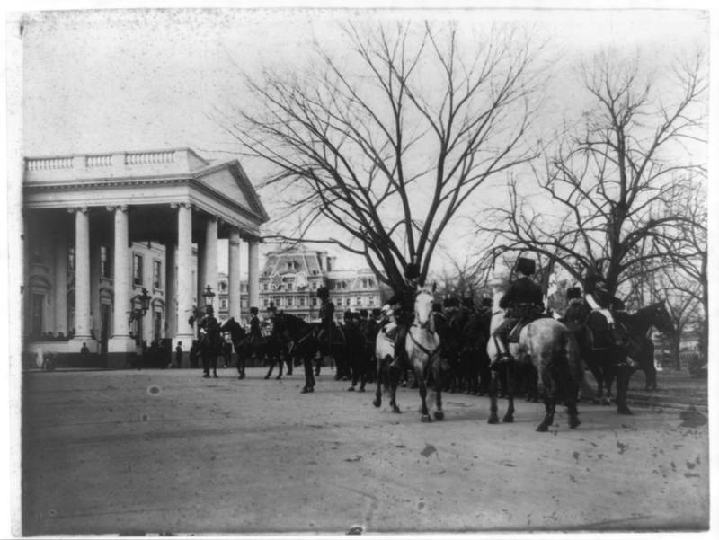The president's mounted cavalry waits outside the White House, in a photograph taken between 1889 and 1906. Heritage Images / Getty Images