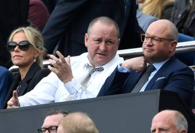 Mike Ashley and Lee Charnley at St James' Park in 2017. Getty