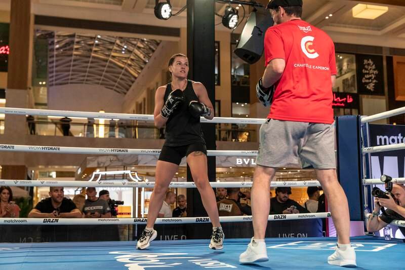 Chantelle Cameron during the open workout ahead of her title fight with Jessica McCaskill. 
