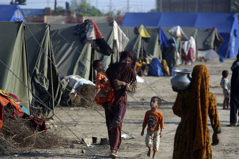 A camp set up the UN refugee agency, in Sukkur, Pakistan, to house people displaced by the deadly floods. AP