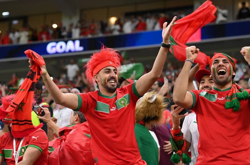 Morocco fans celebrate their national team's victory against Belgium in the Qatar World Cup. Getty Images