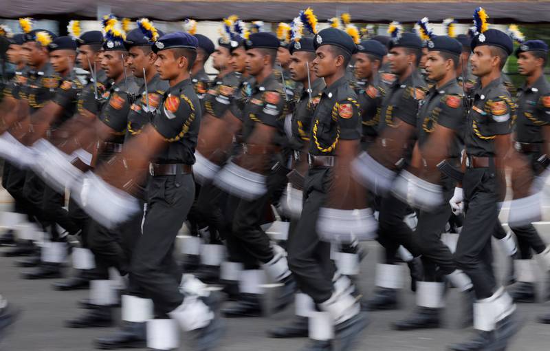 Troops during a rehearsal for Sri Lanka's 75th Independence Day celebrations in Colombo, Sri Lanka. Reuters