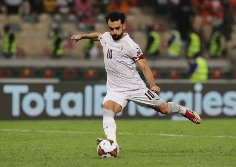 Egypt's Mohamed Salah scores the winning penalty. Reuters