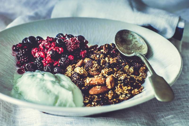 Homemade granola with yogurt and berries. Courtesy Scott Price
