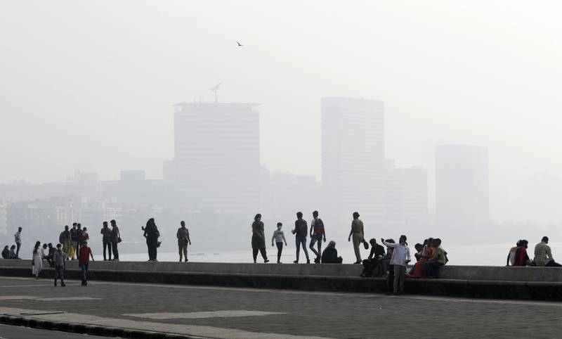 The sky is filled with smog above Marine Drive in Mumbai, India. AP Photo