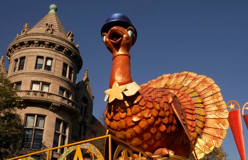 The Macy’s Turkey Float struts his stuffing before the Macy's Thanksgiving Day Parade. AFP