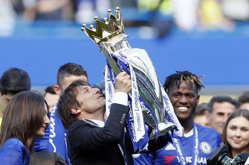 Chelsea team manager Antonio Conte after winning the Premier League in 2017. AP