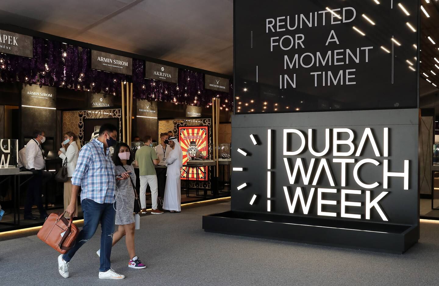 Visitors at the Dubai Watch Week 2021 held at DIFC Gate in Dubai on 24th November, 2021. Pawan Singh / The National