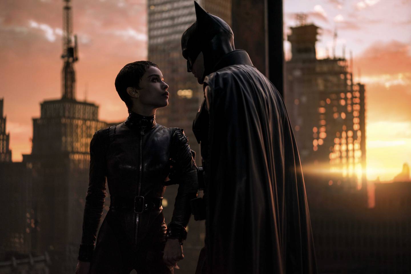 Zoe Kravitz as Selina Kyle and Robert Pattinson as Batman in 'The Batman'. Photo: Warner Bros Pictures 