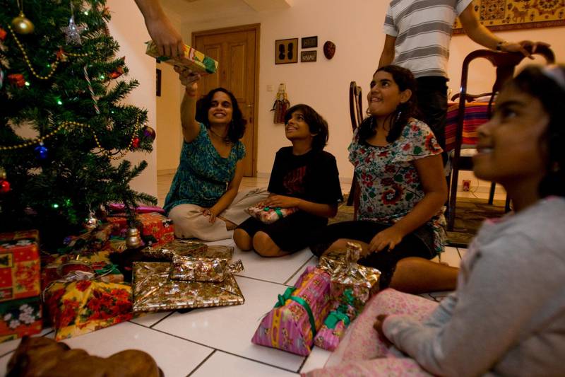 The Nair family celebrates Christmas Eve in Dubai, UAE.