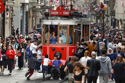 The bustling Taksim area of Istanbul. Turkey will hold its first presidential run-off election after neither candidate earned more than 50 per cent of the vote this week. Getty 