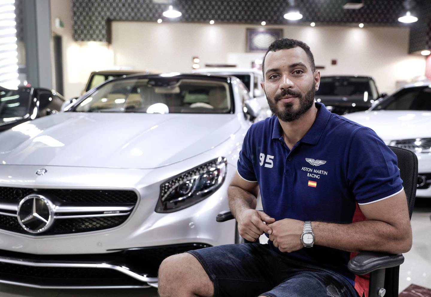 Abu Dhabi, United Arab Emirates, September 24, 2019.    Brief: For Saeed’s column about the anxieties of buying a new car in Abu Dhabi.  -- Sief Aldeen of SPEEDCAR Showrooms at Motor World, Al-Shamkha, Abu Dhabi.Victor Besa / The NationalSection:  WKReporter:  Saeed Saeed
