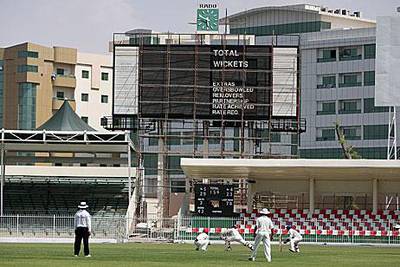 The new scoreboard at Sharjah Cricket Stadium is no quite ready to be switched on, but the UAE tailenders kept the scorers busy in the morning session of the second day of their Intercontinental Cup match against Afghanistan.