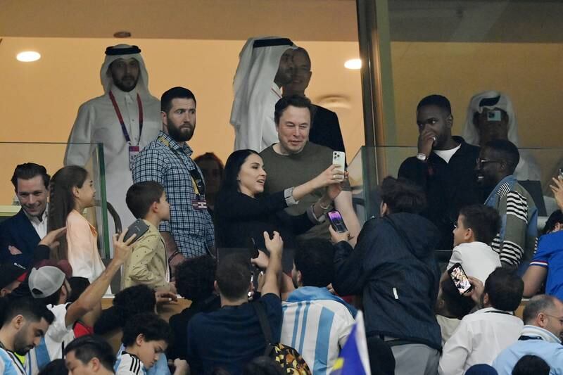 Elon Musk attends the World Cup final between Argentina and France at the Lusail Stadium. Getty