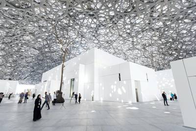 Abu Dhabi, United Arab Emirates, November 6, 2017:    General view of the Louvre Abu Dhabi during the media tour ahead of opening day on Saadiyat Island in Abu Dhabi on November 6, 2017. The Louvre Abu Dhabi will open November 11th. Christopher Pike / The NationalReporter: Mina AldroubiSection: News