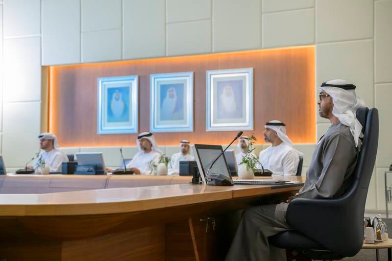 The President chairs the Adnoc board meeting. Photo: Hamad Al Kaabi / UAE Presidential Court 