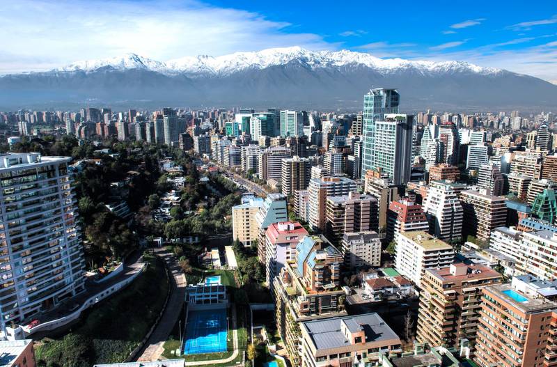 Aerial view of financial district at Santiago de Chile.