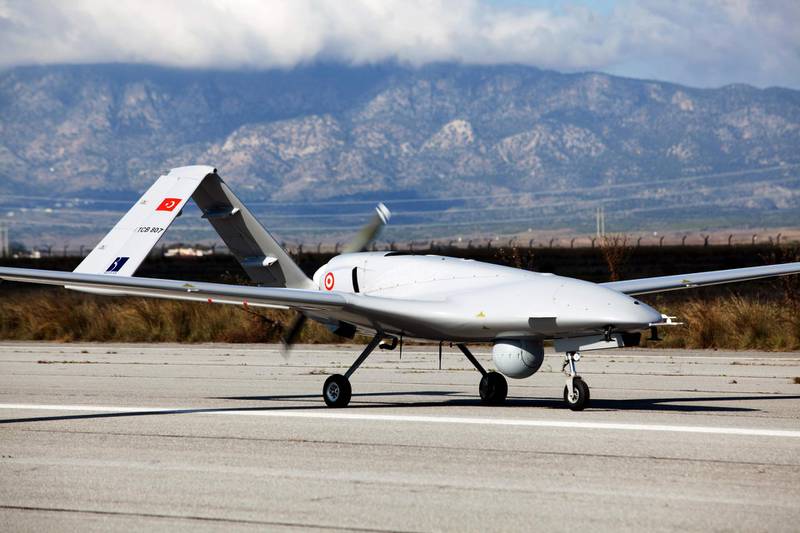 The Bayraktar TB2 drone is pictured on December 16, 2019 at Gecitkale Airport in Famagusta in the self-proclaimed Turkish Republic of Northern Cyprus (TRNC). The Turkish military drone was delivered to northern Cyprus today amid growing tensions over Turkey's deal with Libya that extended its claims to the gas-rich eastern Mediterranean. The Bayraktar TB2 drone landed in Gecitkale Airport in Famagusta around 0700 GMT, an AFP correspondent said, after the breakaway northern Cyprus government approved the use of the airport for unmanned aerial vehicles. It followed a deal signed last month between Libya and Turkey that could prove crucial in the scramble for recently discovered gas reserves in the eastern Mediterranean.
 / AFP / Birol BEBEK
