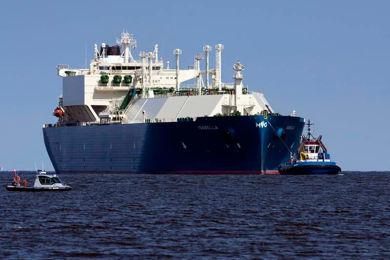 A gas tanker carrying LNG of US origin enters the LNG Terminal Port in Swinoujscie, Poland. EPA