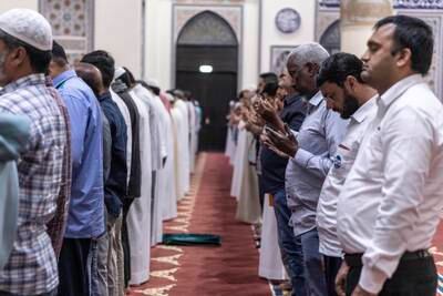 Worshippers at the Al Farooq Omar bin Al Khattab Mosque.
Antonie Robertson/The National