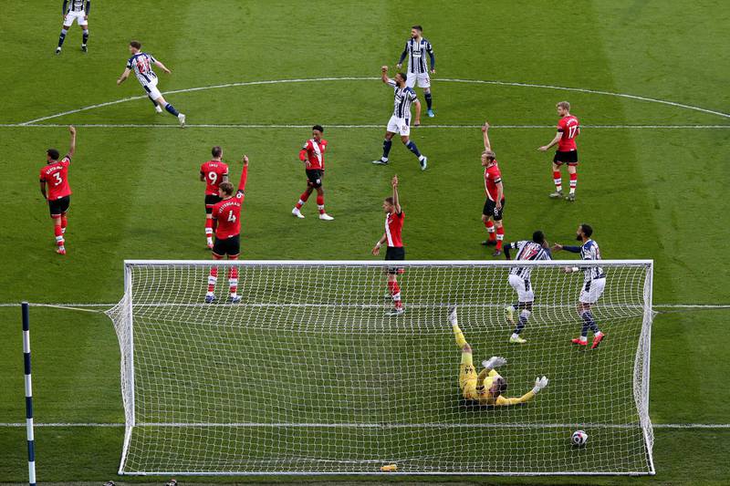 West Bromwich Albion's Mbaye Diagne scores a goal later disallowed by VAR. Reuters