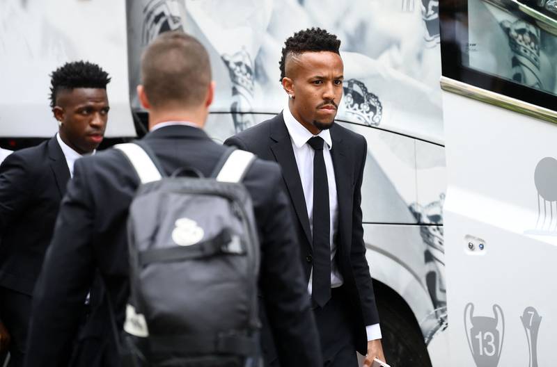 Real Madrid's Eder Militao, right, and Vinicius Junior at the team hotel in Chantilly. AFP