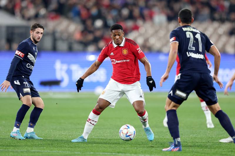 Anthony Martial of Manchester United controls the ball against Melbourne Victory. AFP