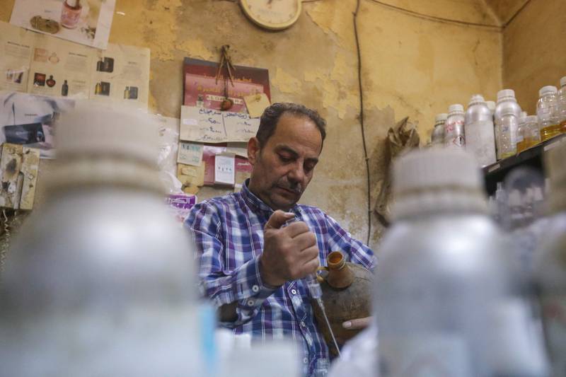 Before the war, Al Masri would mostly concoct expensive oriental fragrances, with heavy notes of oud, a sweet and woody scent, as his family has done for a century.