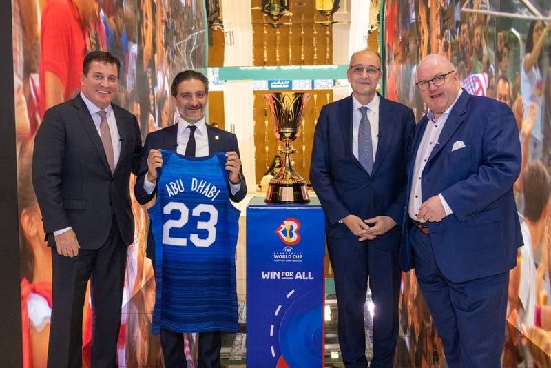 Director general of tourism at DCT Abu Dhabi Saleh Al Geziry, second left, said basketball fans in the UAE can look forward to an 'unforgettable summer' of action. Photo: DTC Abu Dhabi