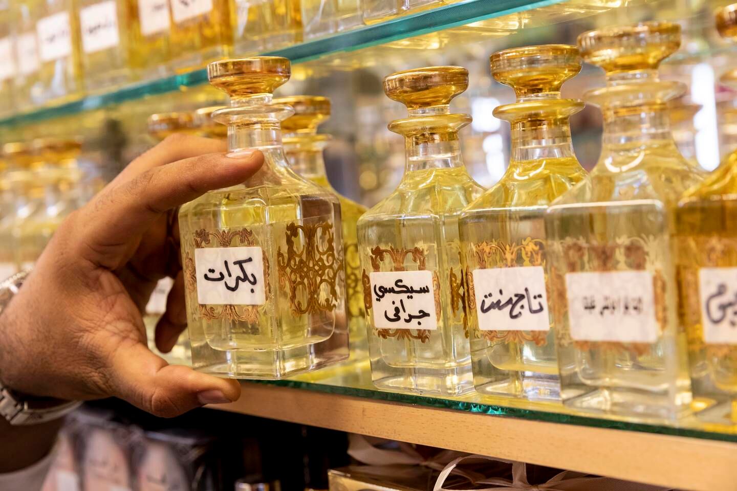 Rows of fragrances at Oud and Sandal. Antonie Robertson / The National
