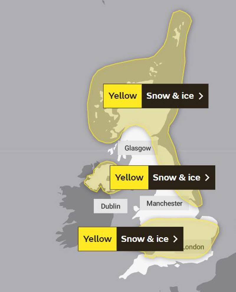 Yellow warnings as temperatures in the UK are set to plummet to minus 15°C. Photo: The Met Office
