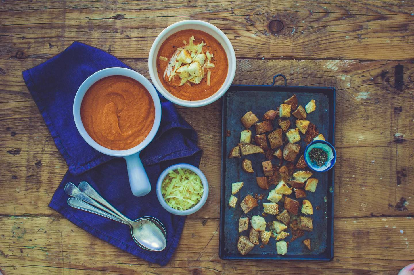 Roasted tomato soup with cheesy croutons. Courtesy Scott Price