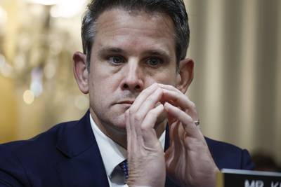 US Representative  Adam Kinzinger listens during the third hearing. Getty Images / AFP
