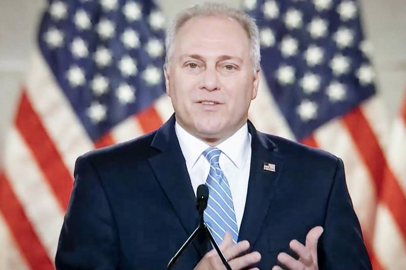 House Minority Whip Steve Scalise, a Republican from Louisiana, speaks during the Republican National Convention seen on a laptop computer in Tiskilwa, Illinois, US. Bloomberg
