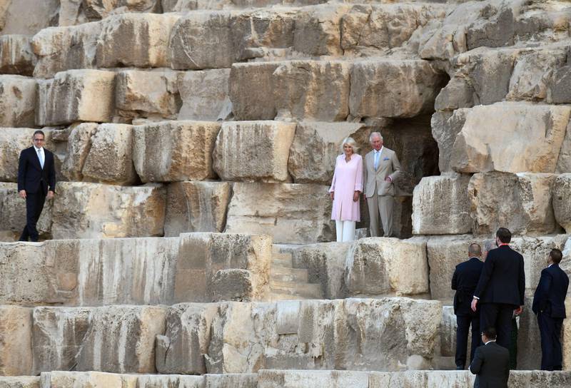 Charles and Camilla at the Giza Pyramids plateau.  AFP