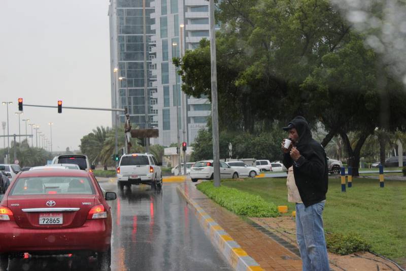 Roads in Abu Dhabi were slick and treacherous as the rain came down. Mariam Alnuaimi / The National