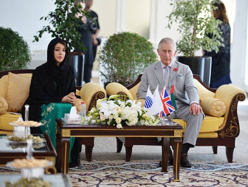 Prince Charles with Reem Al Hashimy, Minister of State for International Co-operation, in the offices of Expo 2020 Dubai in November 2016. Getty