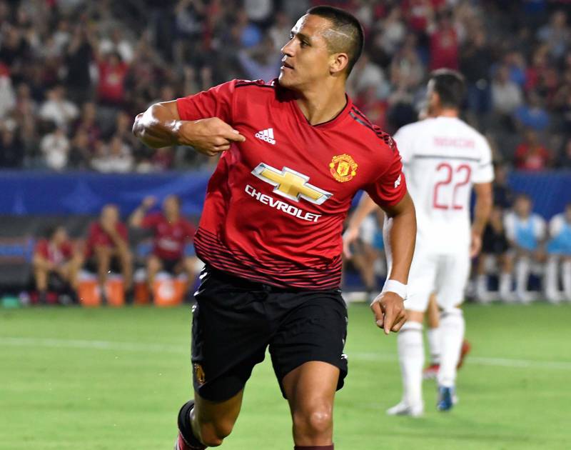 Manchester United's Alexis Sanchez celebrates scoring. Reuters