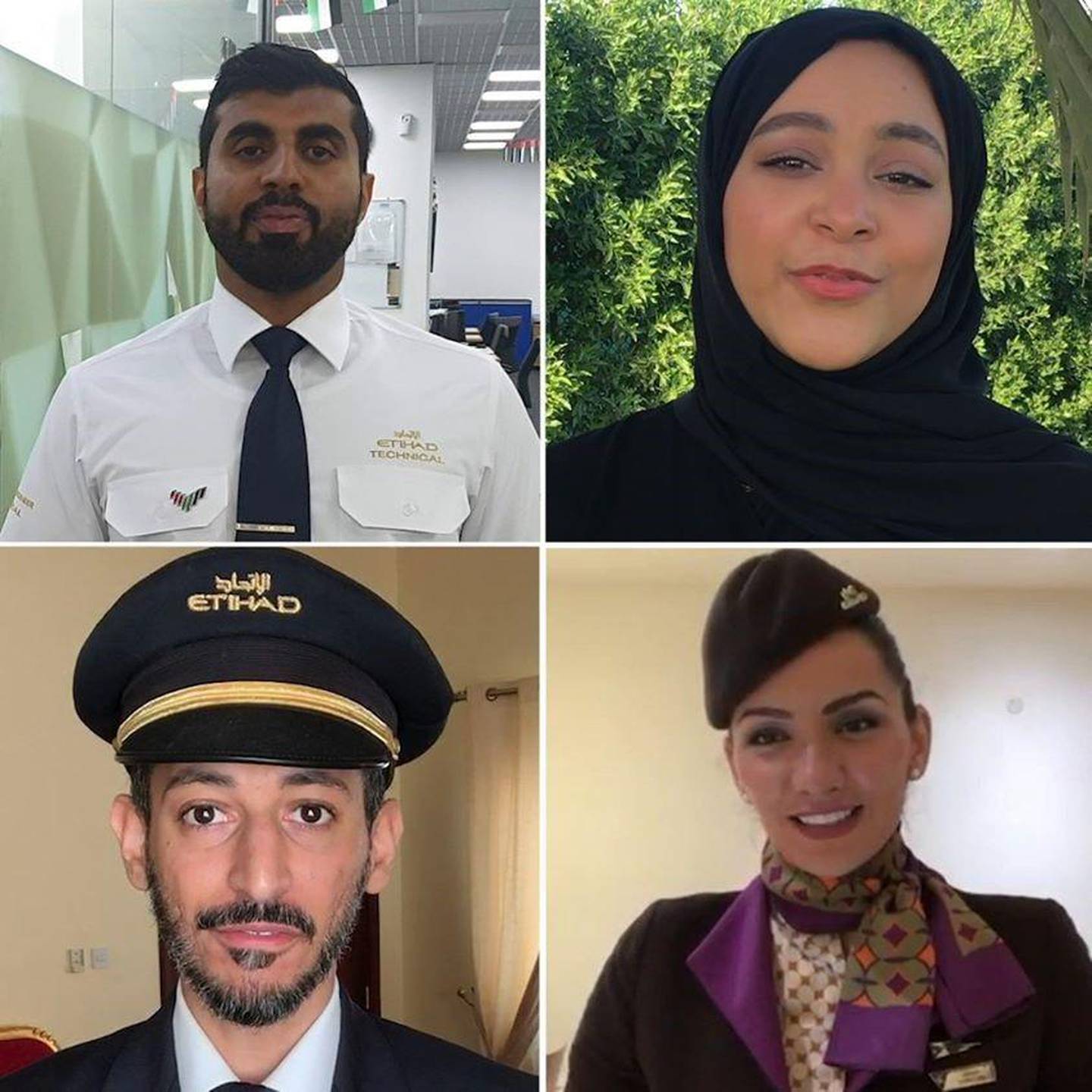 Etihad pilots, cabin crew and staff members filmed themselves singing the UAE national anthem as they self-isolate at home in a bid to help prevent the spread of Covid-19. Courtesy Etihad