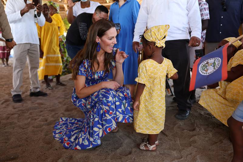 A chat with a little girl during the duchess's visit to Hopkins. Reuters