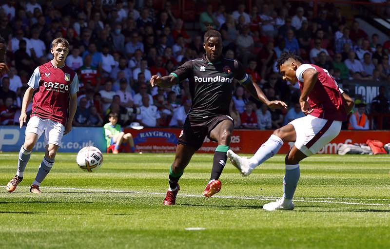 Aston Villa's Ollie Watkins scores against Walsall at Bescot Stadium, on July 9. Reuters