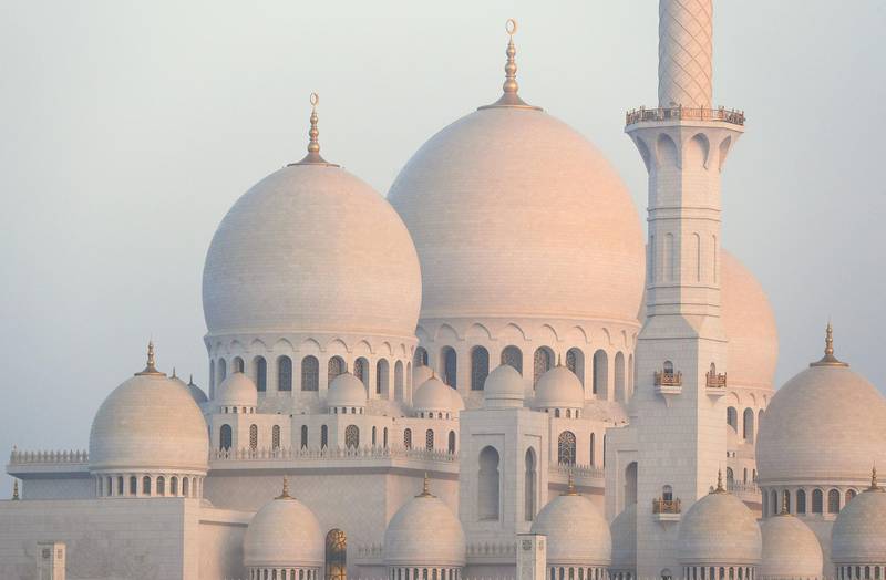 Abu Dhabi, United Arab Emirates, September 22, 2020.  The Sheikh Zayed Grand Mosque on a foggy Tuesday morning.Victor Besa/The NationalSection:  Standalone/Weather