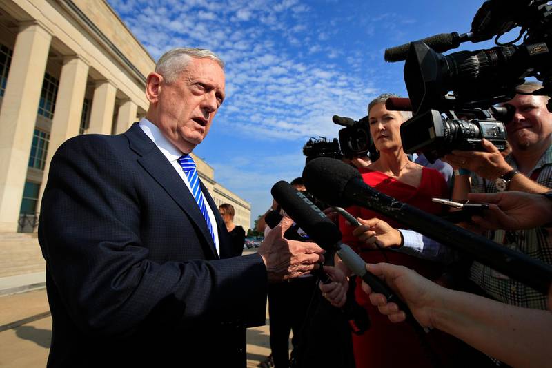 Secretary of Defense Jim Mattis, speaks to reporters at the Pentagon, Friday, July 27, 2018.  Mattis said that North Koreaâ€™s return of remains from the Korean War sets a â€œpositive toneâ€ for diplomacy on other issues, such as the denuclearization negotiations.  (AP Photo/Manuel Balce Ceneta)