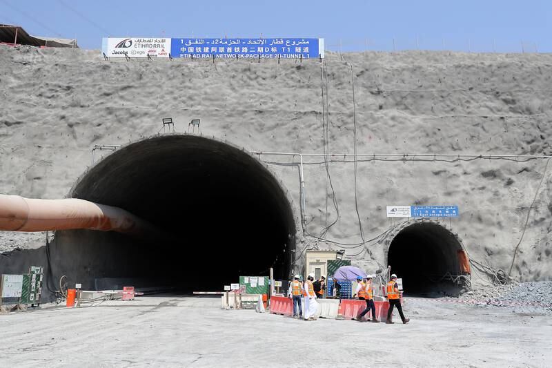 The mouth of the Etihad Rail tunnel in Fujairah.