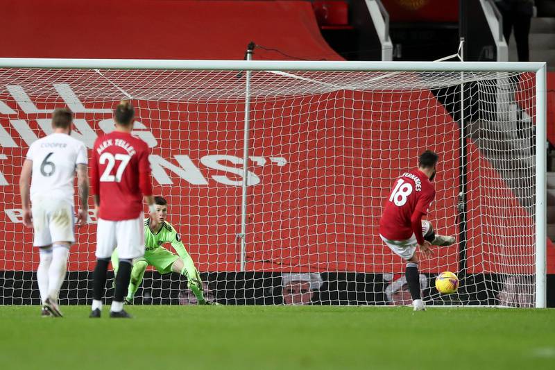 Bruno Fernandes of Manchester United scores from the penalty spot. AFP